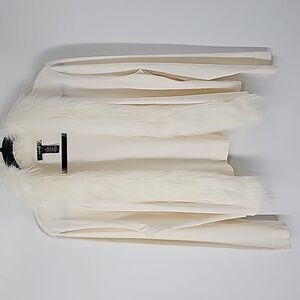 Alfani Classic Cream Knit Open Front Sweater w Faux Fur Trim